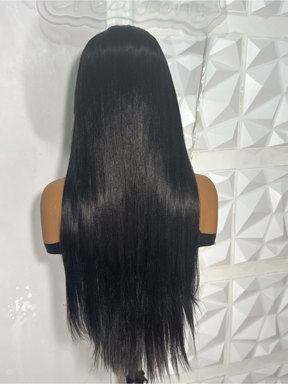 26” Black Human Hair Blend Wig | Long Straight Heat-Friendly Closure Wig